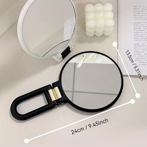 مرآة حديثة 3 في 1، عدسة مكبرة، أسود وذهبي، 24 سم / 9.45 بوصة، تكبير 50 ​​مرة، تصميم محمول / مثبت على الحائط / سطح الطاولة، مرآة مكياج مزدوجة الجوانب بمقبض قابل للتعديل 360 درجة in Kuwait