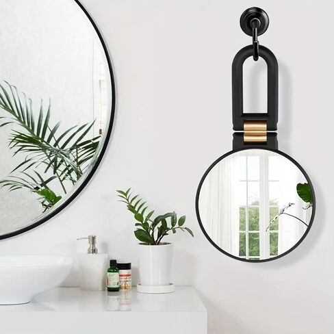 مرآة حديثة 3 في 1، عدسة مكبرة، أسود وذهبي، 24 سم / 9.45 بوصة، تكبير 50 ​​مرة، تصميم محمول / مثبت على الحائط / سطح الطاولة، مرآة مكياج مزدوجة الجوانب بمقبض قابل للتعديل 360 درجة in Kuwait