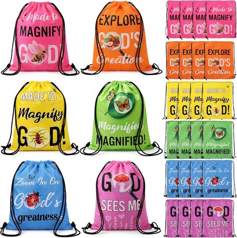 30 Pcs Vbs Magnified Drawstring Bags for Vacation Bible School Prizes Easter Christian Goodie Bags Drawstring Cinch Backpack Bag for Graduation Chapel Camp Party Religious Gifts Sunday School Prizes in Saudi Arabia