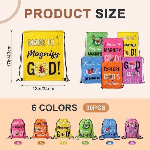 30 Pcs Vbs Magnified Drawstring Bags for Vacation Bible School Prizes Easter Christian Goodie Bags Drawstring Cinch Backpack Bag for Graduation Chapel Camp Party Religious Gifts Sunday School Prizes in Saudi Arabia