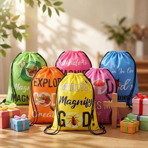 30 Pcs Vbs Magnified Drawstring Bags for Vacation Bible School Prizes Easter Christian Goodie Bags Drawstring Cinch Backpack Bag for Graduation Chapel Camp Party Religious Gifts Sunday School Prizes in Saudi Arabia