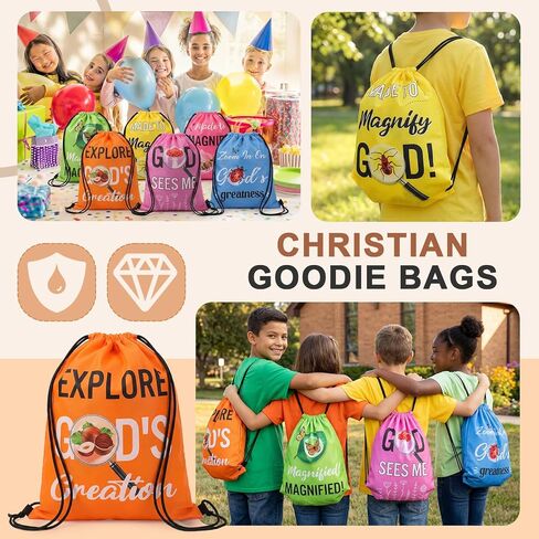 30 Pcs Vbs Magnified Drawstring Bags for Vacation Bible School Prizes Easter Christian Goodie Bags Drawstring Cinch Backpack Bag for Graduation Chapel Camp Party Religious Gifts Sunday School Prizes in Saudi Arabia