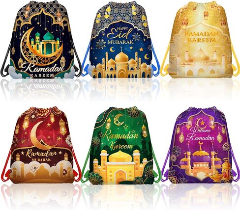 12 قطعة من حقائب رمضان برباط، حقائب تخزين غير منسوجة مثالية للسفر واللياقة البدنية والاستخدام اليومي بستة تصميمات in Saudi Arabia