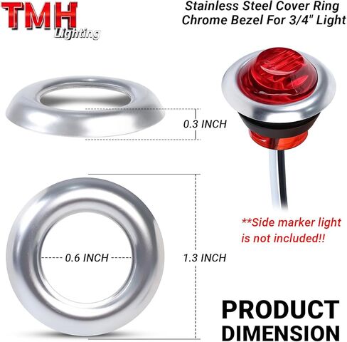 TMH 3/4 Inch Stainless Steel Trim Ring Bezel Covers, Marker & Clearance Light Covers for 3/4" Round Lights, Truck Trailer RV Bus Van (Pack of 50, Cover Only) in Saudi Arabia