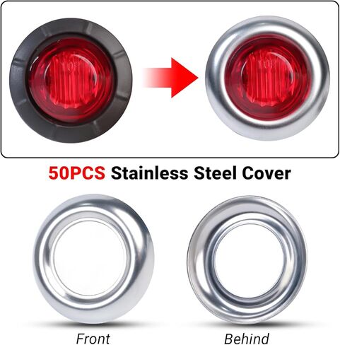 TMH 3/4 Inch Stainless Steel Trim Ring Bezel Covers, Marker & Clearance Light Covers for 3/4" Round Lights, Truck Trailer RV Bus Van (Pack of 50, Cover Only) in Saudi Arabia