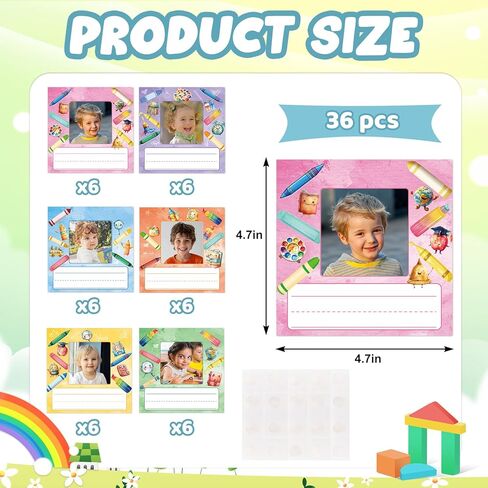 Fancy Land 36Pcs Crayon Photo Nameplates for Classroom Desk Colorful Cubbie Name Tags Label Stickers with Photo Space for 100th Day of School Students Bulletin Board Decorations Office Bin Supplies in Saudi Arabia