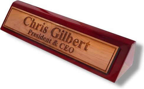 Desk Wedge Name Plate - Personalized Titles and Styles (11" Rosewood Piano Finish) in Saudi Arabia