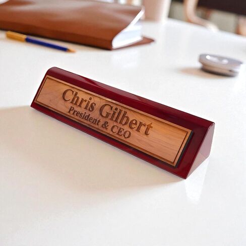 Desk Wedge Name Plate - Personalized Titles and Styles (11" Rosewood Piano Finish) in Saudi Arabia