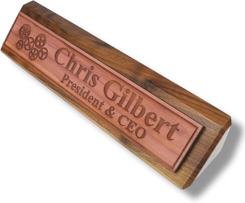 Desk Wedge Name Plate - PERSONALIZED - Gears - 11 Inches (Rosewood Piano) in Saudi Arabia