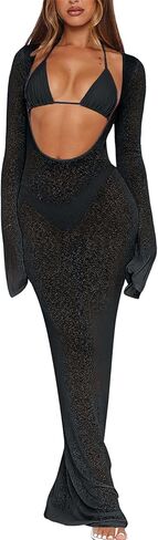 3 قطعة المايوه للنساء مثير الرسن مثلث ثونغ بيكيني مجموعات بقماش شفاف الشاطئ التستر فستان عطلة وتتسابق in Kuwait