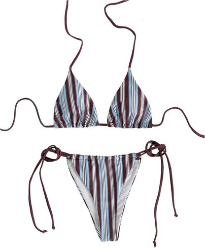 Milumia Women's 2 Piece Swimsuit Striped Halter Triangle Bikini Set Side Tie Bathing Suits in Kuwait