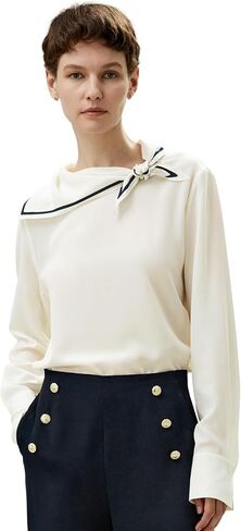 LilySilk Womens Pure Silk Shirt Ladies 18MM Sandwashed Silk Blouse with Semi-Fixed Collar Naval Style Casual Relaxed in Saudi Arabia