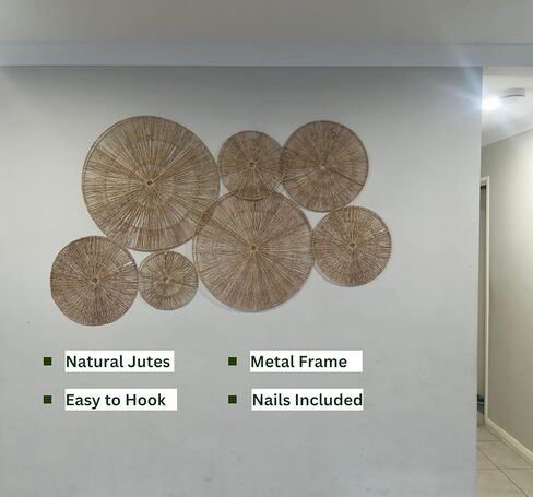 ARTIVEA Extra Large 21 Inch boho woven basket wall decor set of 7 | hanging woven boho wall baskets decor set (21, 19, 15, 15, 12, 12, 9) | decorative wall baskets decor | wicker basket wall decor in Saudi Arabia