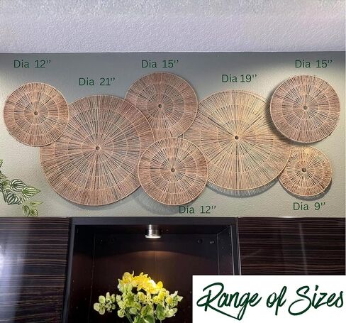 ARTIVEA Extra Large 21 Inch boho woven basket wall decor set of 7 | hanging woven boho wall baskets decor set (21, 19, 15, 15, 12, 12, 9) | decorative wall baskets decor | wicker basket wall decor in Saudi Arabia