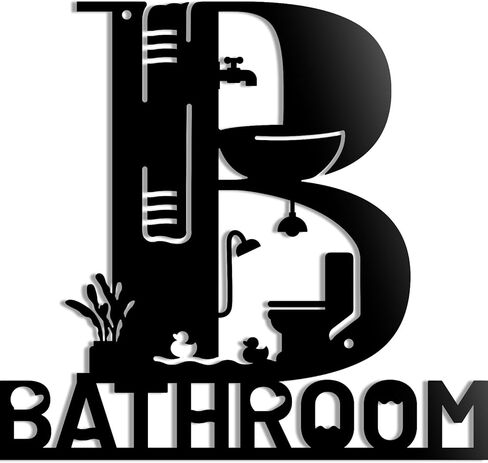 Jasscare Metal Bathroom Wall Decor, Metal Sign - Funny Bathroom Art for Modern Farmhouse, Rustic Matte Black Wall Hanging Decor, Home Hanging Decoration (Black - 12 x 11inch) in Saudi Arabia