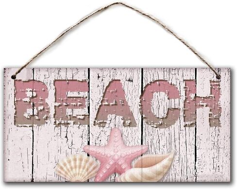 Beach Sign with Starfish and Sea Shells on Light Pink Weathered Wood Design, 5" x 10" Sign, Beach House, Summer in Saudi Arabia