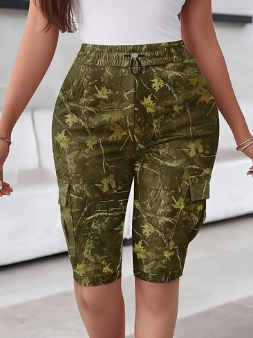 Womens Elastic High Waist Plus Size Drawstring Camouflage Print Summer Casual Workout Lounge Shorts in Saudi Arabia