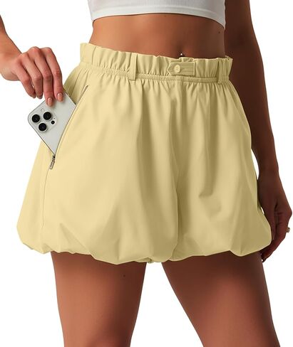Womens Bubble Shorts Summer High Waisted Workout Skort Casual Puffy Hem Going Out Mini Balloon Short with Pockets in Saudi Arabia