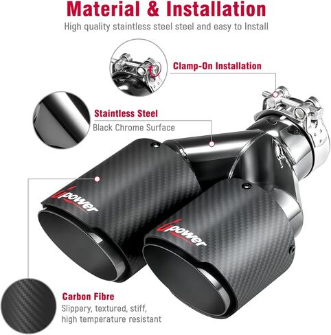Upower Pack of 2 Carbon Fiber Exhaust Tip Tailpipe 2.5 Inch Inlet 3.5" outlet 9.8" Length Stainless Steel Exhaust Muffler Tip for Car Truck in Saudi Arabia