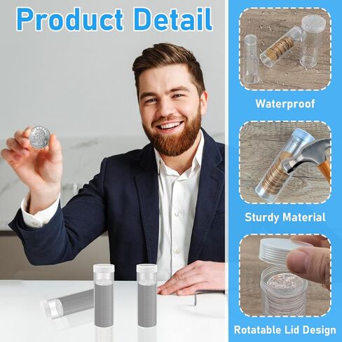 30 Pcs Quarter Tubes for Coins, Clear Plastic Coin Tubes, Quarter Coin Storage Tube Holders with Screw on Lid, Quarter Storage Holders for Coins Collection Supplies in Kuwait