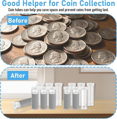 30 Pcs Quarter Tubes for Coins, Clear Plastic Coin Tubes, Quarter Coin Storage Tube Holders with Screw on Lid, Quarter Storage Holders for Coins Collection Supplies in Kuwait