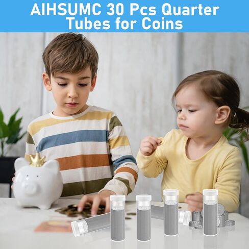 30 Pcs Quarter Tubes for Coins, Clear Plastic Coin Tubes, Quarter Coin Storage Tube Holders with Screw on Lid, Quarter Storage Holders for Coins Collection Supplies in Kuwait