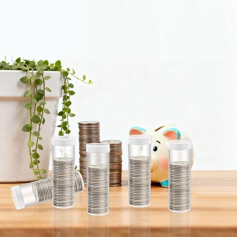 30 Pcs Quarter Tubes for Coins, Clear Plastic Coin Tubes, Quarter Coin Storage Tube Holders with Screw on Lid, Quarter Storage Holders for Coins Collection Supplies in Kuwait