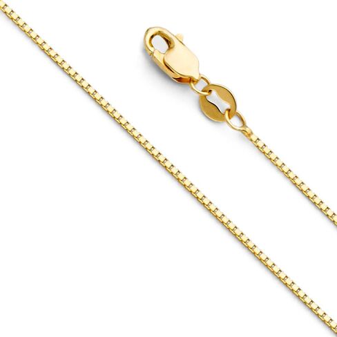 14k REAL Yellow Gold Solid 0.9mm Box Link Chain Necklace with Lobster Claw Clasp - 24" in Saudi Arabia