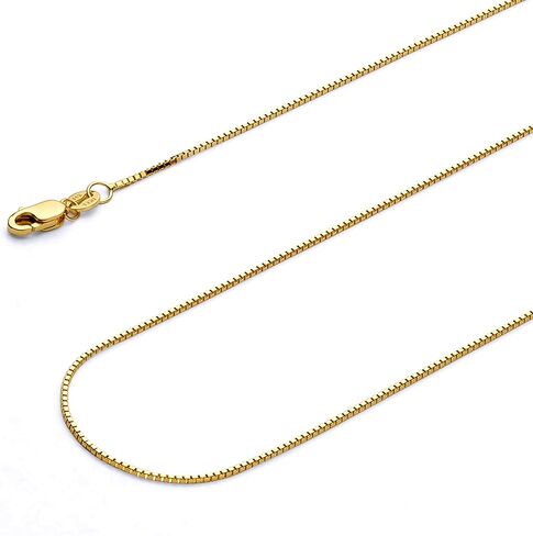 14k REAL Yellow Gold Solid 0.9mm Box Link Chain Necklace with Lobster Claw Clasp - 24" in Saudi Arabia