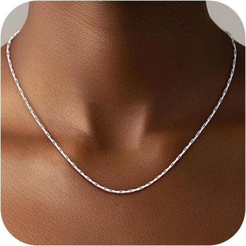 925 Sterling Silver Chain for Women, 1mm Tri-Hammered Cable Chain Diamond Cut Silver Chain Necklace Jewelry Gifts for Women Mom Girlfriend in Saudi Arabia