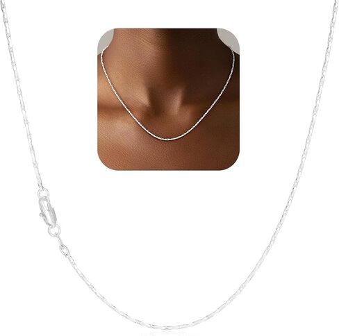 925 Sterling Silver Chain for Women, 1mm Tri-Hammered Cable Chain Diamond Cut Silver Chain Necklace Jewelry Gifts for Women Mom Girlfriend in Saudi Arabia