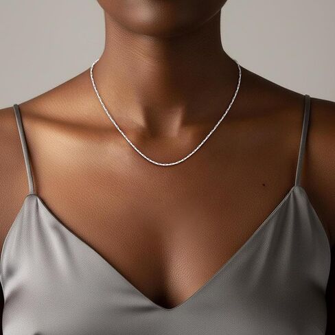 925 Sterling Silver Chain for Women, 1mm Tri-Hammered Cable Chain Diamond Cut Silver Chain Necklace Jewelry Gifts for Women Mom Girlfriend in Saudi Arabia