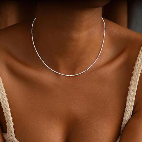 925 Sterling Silver Chain for Women, 1mm Tri-Hammered Cable Chain Diamond Cut Silver Chain Necklace Jewelry Gifts for Women Mom Girlfriend in Saudi Arabia