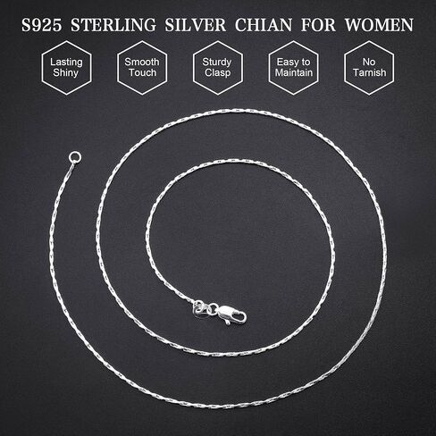 925 Sterling Silver Chain for Women, 1mm Tri-Hammered Cable Chain Diamond Cut Silver Chain Necklace Jewelry Gifts for Women Mom Girlfriend in Saudi Arabia