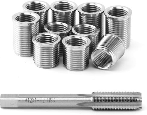 مجموعة إصلاح خيط قابس الإشعال، M10x1.0 Bolt M12x1.0 Tap طقم إصلاح من الفولاذ المقاوم للصدأ لأدوات إصلاح رأس أسطوانة محرك السيارات (اللون: فضي) in Kuwait