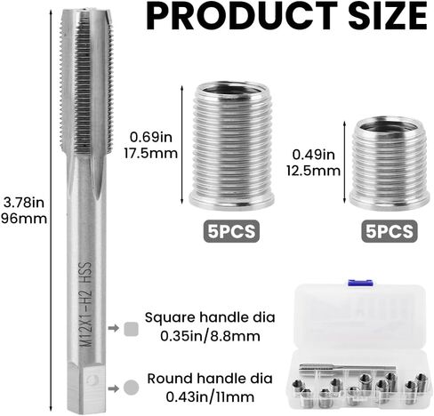 مجموعة إصلاح خيط قابس الإشعال، M10x1.0 Bolt M12x1.0 Tap طقم إصلاح من الفولاذ المقاوم للصدأ لأدوات إصلاح رأس أسطوانة محرك السيارات (اللون: فضي) in Kuwait