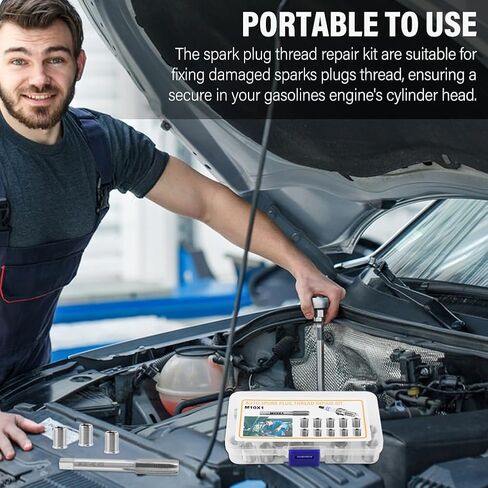 مجموعة إصلاح خيط قابس الإشعال، M10x1.0 Bolt M12x1.0 Tap طقم إصلاح من الفولاذ المقاوم للصدأ لأدوات إصلاح رأس أسطوانة محرك السيارات (اللون: فضي) in Kuwait