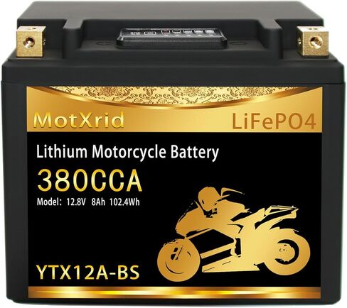 YTX12A-BS 380A Lithium LiFePO4 Motorcycle Battery, 12.8V 8AH, Fits for ATV,UTV,Jet Ski,PWC,Scooter,Lawn Mower,Tractor,Snowmobile,Smart BMS,Digital Readout,3X Cranking Amps,5X Life in Saudi Arabia
