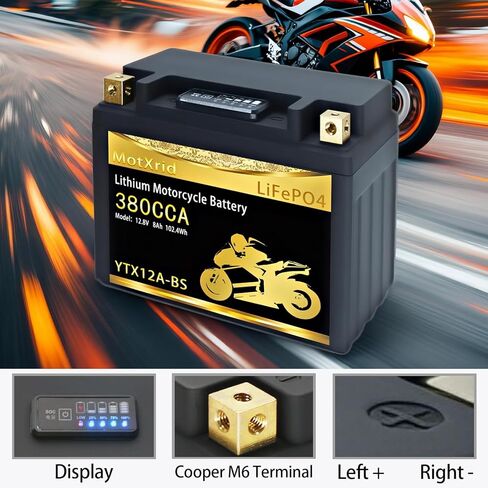 YTX12A-BS 380A Lithium LiFePO4 Motorcycle Battery, 12.8V 8AH, Fits for ATV,UTV,Jet Ski,PWC,Scooter,Lawn Mower,Tractor,Snowmobile,Smart BMS,Digital Readout,3X Cranking Amps,5X Life in Saudi Arabia