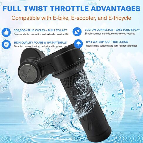 Full Twist Throttle Grip for Ebike 3 Pin,Electric Bike Throttle with Key Ignition, Universal Plug and Play Throttle for Upgrading Electric Scooter Trike Accessories Universal Voltage in Saudi Arabia