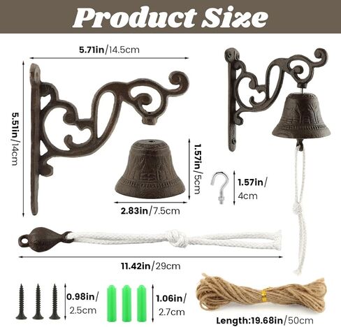 Outdoor Dinner Hanging Bell‌, Antique Cast Iron Bell Wall Mounted – Vintage Farmhouse & Garden Doorbell for Outside Front Door Garden Home Decor in Saudi Arabia