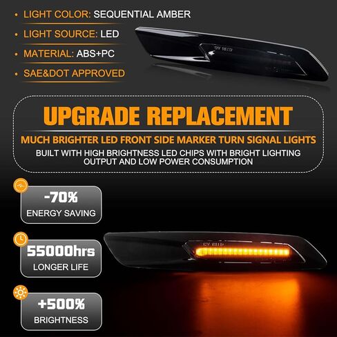 Gempro 2 قطعة كهرمان متسلسل LED علامة جانبية بدوره إشارة ضوء لسيارات BMW 1 3 5 سلسلة E81 E82 E87 E88 E90 E91 E92 E93 E60 E61، نمط عدسة دخان أسود in Saudi Arabia