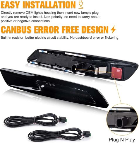 Gempro 2 قطعة كهرمان متسلسل LED علامة جانبية بدوره إشارة ضوء لسيارات BMW 1 3 5 سلسلة E81 E82 E87 E88 E90 E91 E92 E93 E60 E61، نمط عدسة دخان أسود in Saudi Arabia