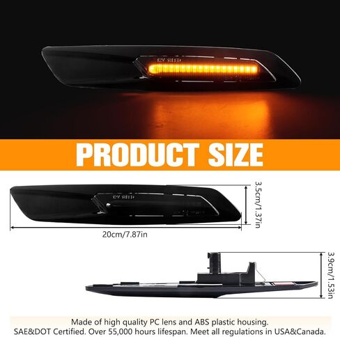 Gempro 2 قطعة كهرمان متسلسل LED علامة جانبية بدوره إشارة ضوء لسيارات BMW 1 3 5 سلسلة E81 E82 E87 E88 E90 E91 E92 E93 E60 E61، نمط عدسة دخان أسود in Saudi Arabia