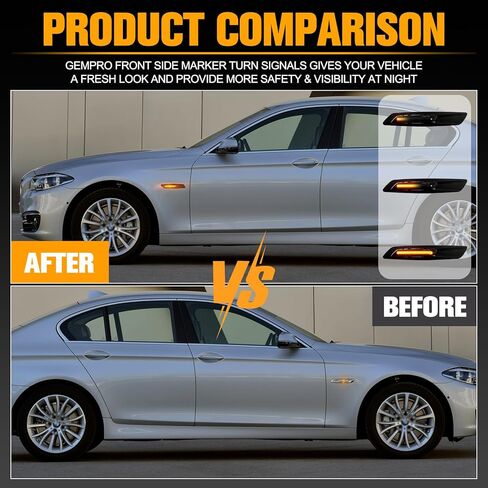 Gempro 2 قطعة كهرمان متسلسل LED علامة جانبية بدوره إشارة ضوء لسيارات BMW 1 3 5 سلسلة E81 E82 E87 E88 E90 E91 E92 E93 E60 E61، نمط عدسة دخان أسود in Saudi Arabia