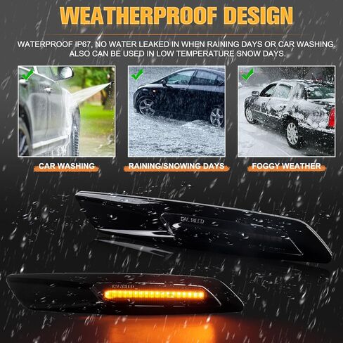 Gempro 2 قطعة كهرمان متسلسل LED علامة جانبية بدوره إشارة ضوء لسيارات BMW 1 3 5 سلسلة E81 E82 E87 E88 E90 E91 E92 E93 E60 E61، نمط عدسة دخان أسود in Saudi Arabia