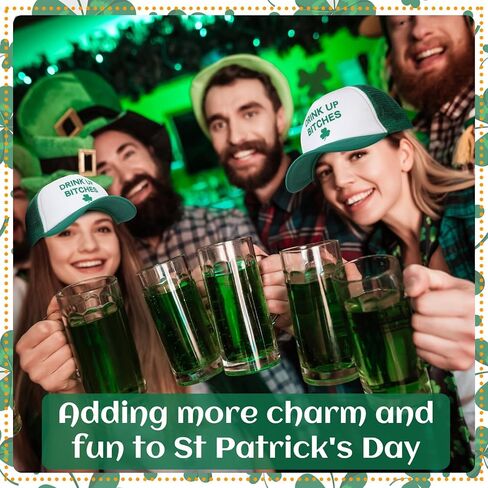 Jeyiour 12 Pcs St Patricks Day Trucker Hat Irish Green Shamrock Baseball Cap Adjustable Mesh Cotton Clover for Men Women(Green, White, Clover) in Saudi Arabia
