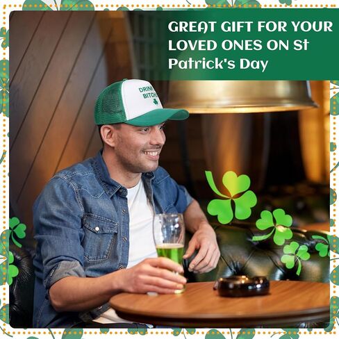 Jeyiour 12 Pcs St Patricks Day Trucker Hat Irish Green Shamrock Baseball Cap Adjustable Mesh Cotton Clover for Men Women(Green, White, Clover) in Saudi Arabia