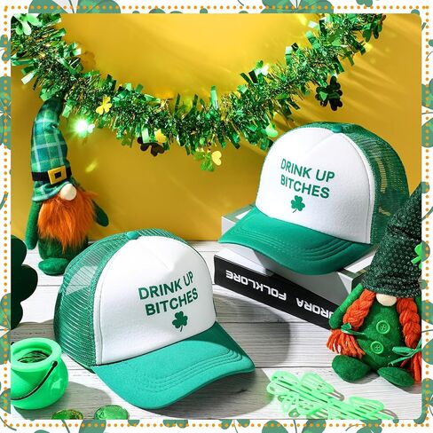 Jeyiour 12 Pcs St Patricks Day Trucker Hat Irish Green Shamrock Baseball Cap Adjustable Mesh Cotton Clover for Men Women(Green, White, Clover) in Saudi Arabia