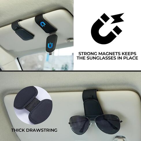Sunglass Holder for Car Visor 2 Pack, Double Magnetic Leather Sunglasses Holder Clip, Universal for Car SUV Truck in Saudi Arabia